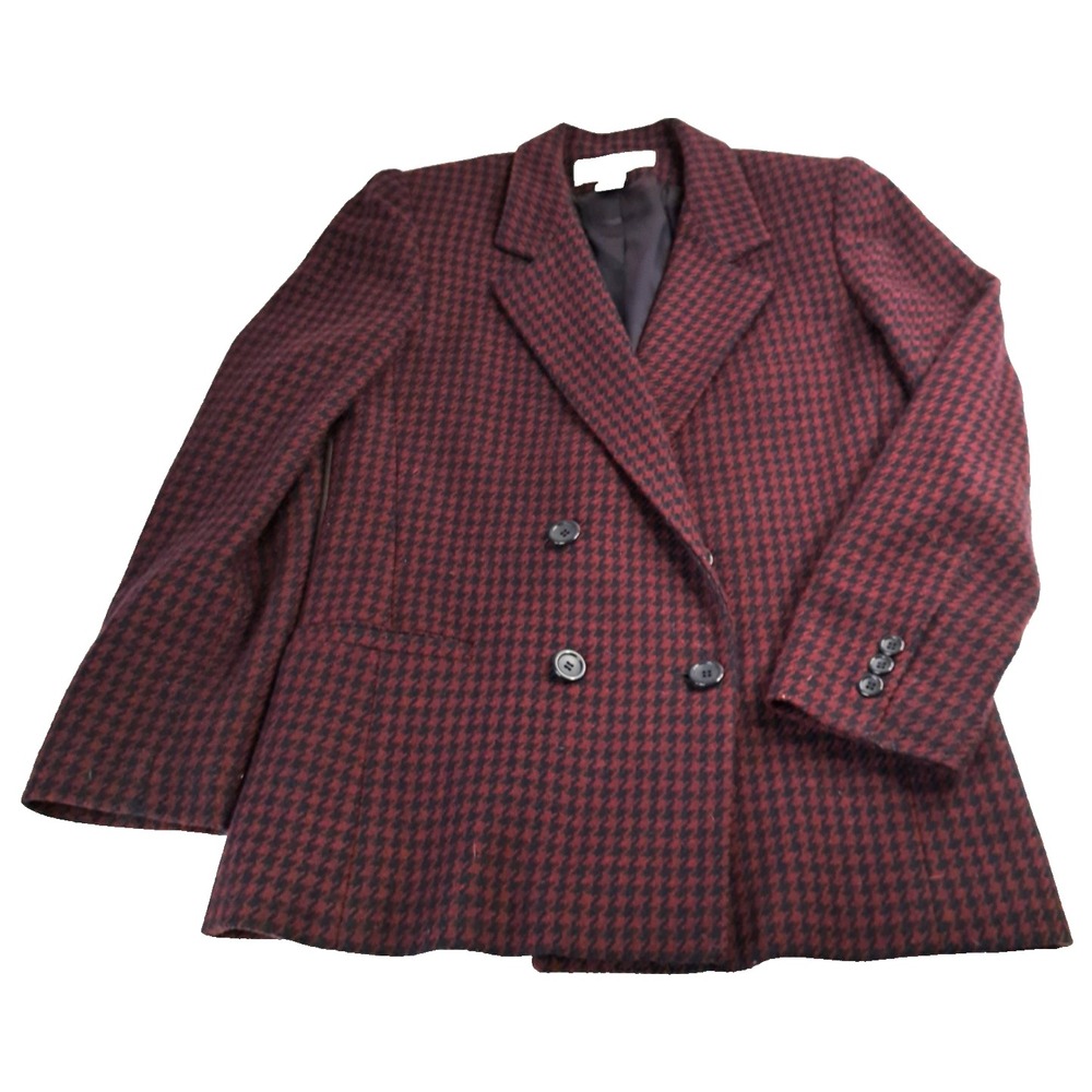 Vtg PEABODY HOUSE Women's 5/6 Houndstooth Blazer Jacket Burgundy Navy Academia - Picture 1 of 11